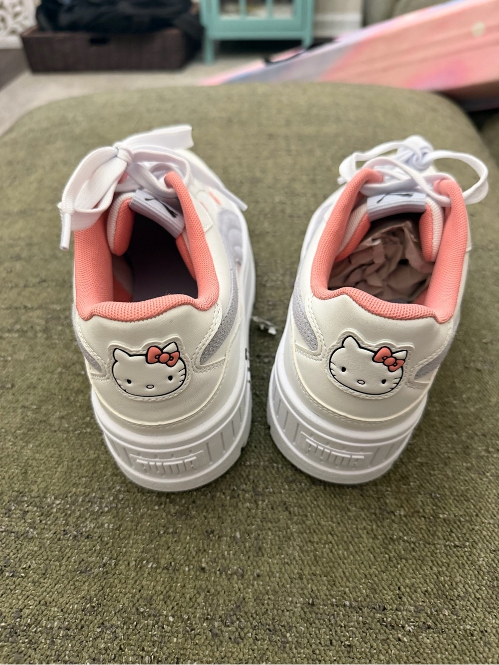 Hello Kitty Puma White Platform Sneakers with Pink Liner and Gray Accent - Picture 2 of 2